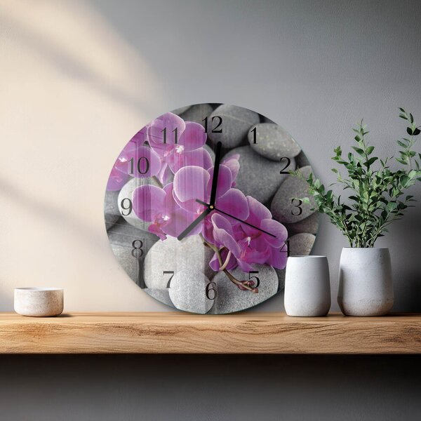 Skleněné nástěnné hodiny Orchidejové kameny zsoc-fi30-00178945