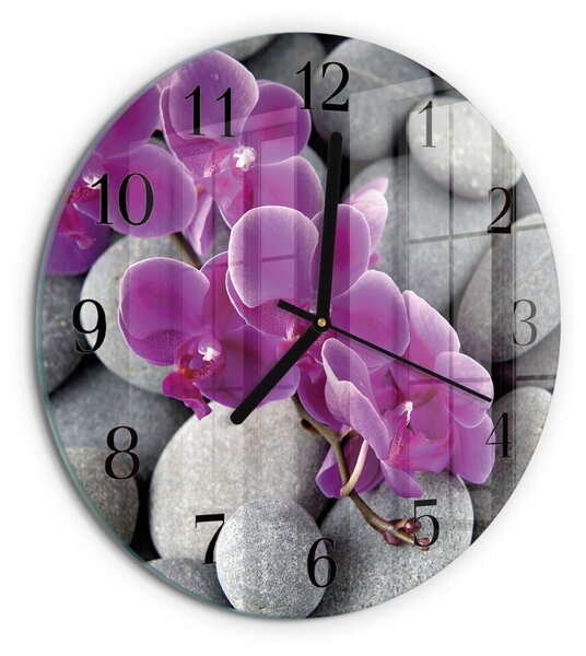Skleněné nástěnné hodiny Orchidejové kameny zsoc-fi30-00178945