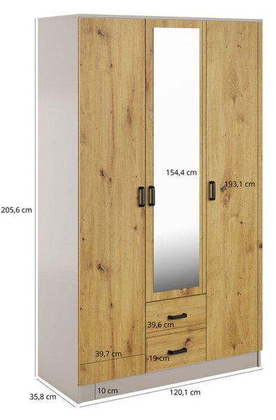Skříň se zrcadlem 3d2s kašmír / dub artisan Kami