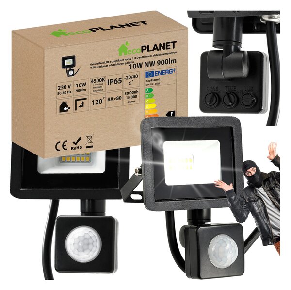 LED reflektor 10W 900lm s pohybovým a soumrakový senzorem - IP65