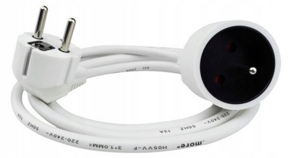 Prodlužovací síťový kabel s uzemněním, 1 zásuvka, 3M, bílý - 2500W