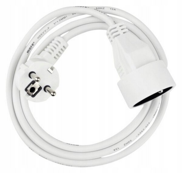 Prodlužovací síťový kabel s uzemněním, 1 zásuvka, 3M, bílý - 2500W