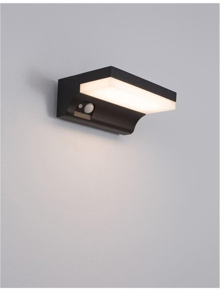 Nova Luce Venkovní nástěnné svítidlo DYN, LED 1.5W 3000K 3.7V, IP65 solární / vypínač na těle / pohybové čidlo