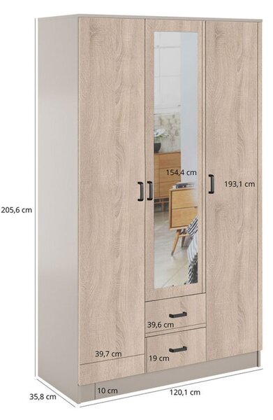 Skříň se zrcadlem 3d2s kašmír / dub sonoma Kami