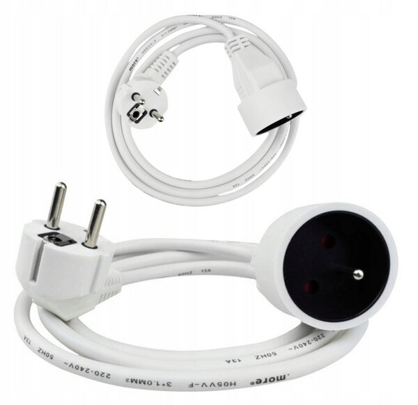 Prodlužovací síťový kabel s uzemněním, 1 zásuvka, 3M, bílý - 2500W
