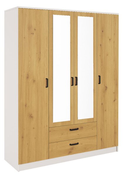 Skříň se zrcadlem 4d2s bílá / dub artisan Kami