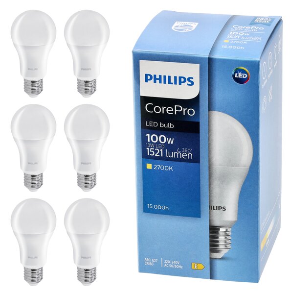 SADA 6x LED žárovka E27 PHILIPS 13W = 100W 1521lm Barva 2700k Premium A60