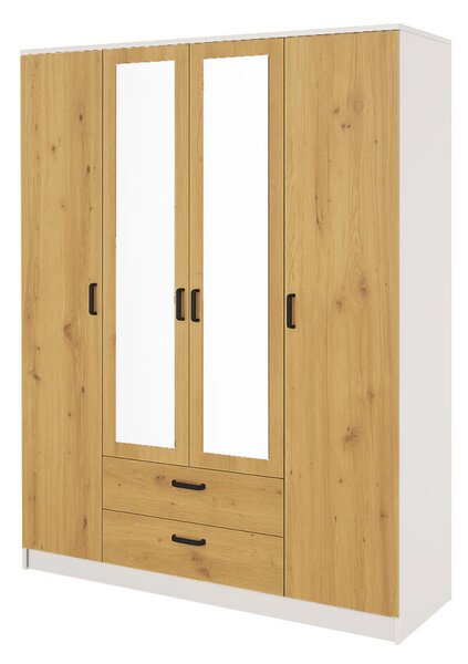Skříň se zrcadlem 4d2s bílá / dub artisan Kami