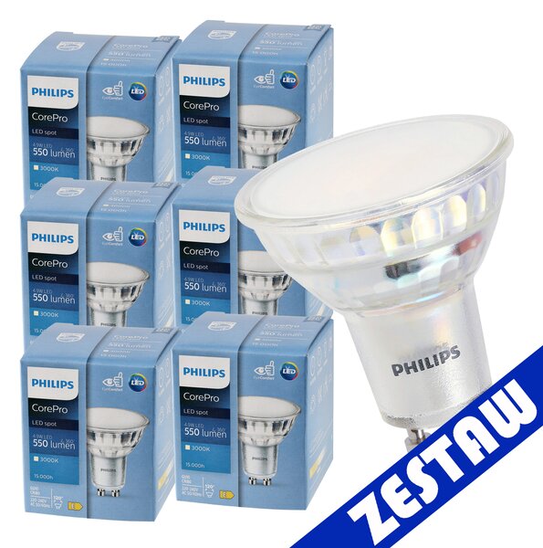 SADA 6x PHILIPS GU10 LED žárovka 4,9W 550lm teplá bílá 3000K