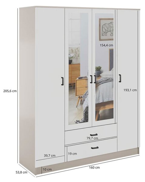 Skříň se zrcadlem 4d2s kašmír / bílá Kami