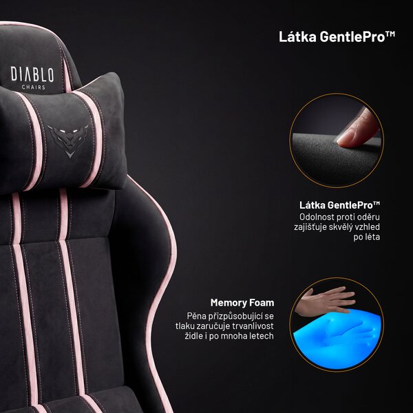 Látková herní židle černo-růžová Diablo X-One 2.0 Akira Pink Normal