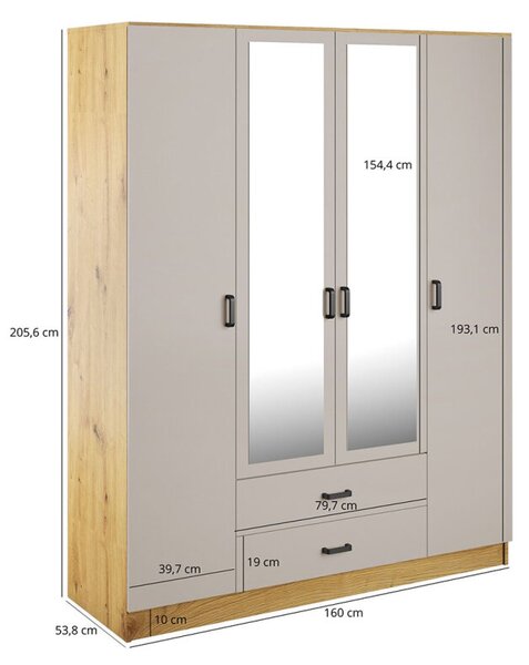 Skříň se zrcadlem 4d2s dub artisan / kasmír Kami