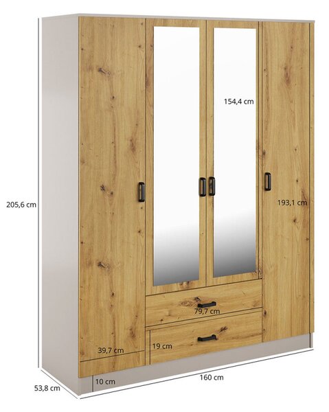 Skříň se zrcadlem 4d2s kašmír / dub artisan Kami