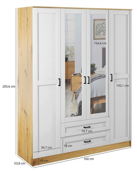 Skříň se zrcadlem 4d2s Rama dub artisan / bílá Kami