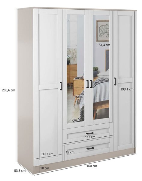 Skříň se zrcadlem 4d2s Rama kašmír / bílá Kami