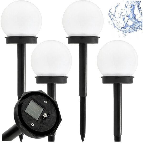 SADA 4 solárních zahradních lamp, LED, BÍLÉ, 10 cm, vodotěsné, IP44