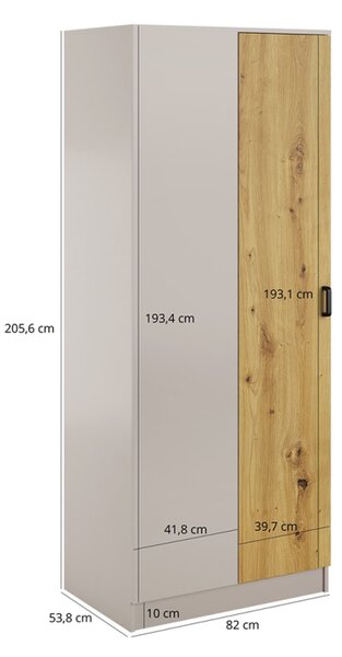 Skříň rohová 1D kašmír / dub artisan Kami