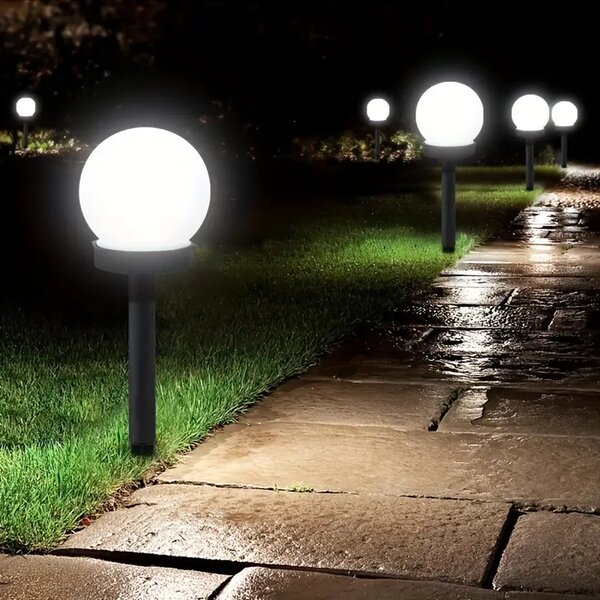 SADA 4 solárních zahradních lamp, LED, BÍLÉ, 10 cm, vodotěsné, IP44