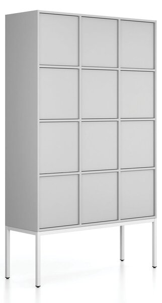 Kancelářská skříň FRAME, bílá podnož, 12x dveře, 1299 x 450 x 2185 mm, PUSH-lock, šedá