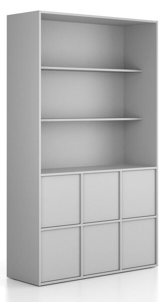 Kancelářská skříň FRAME, 6x dveře, 2x police, 1299 x 450 x 2162 mm, PUSH-lock, šedá