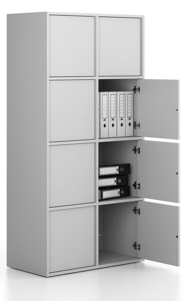 Kancelářská skříň FRAME, 8x dveře, 872 x 450 x 1735 mm, PUSH-lock, šedá