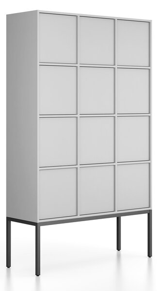 Kancelářská skříň FRAME, černá podnož, 12x dveře, 1299 x 450 x 2185 mm, PUSH-lock, šedá