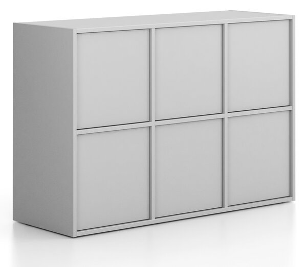 Kancelářská skříň FRAME, nízká, 6x dveře, 1299 x 450 x 881 mm, PUSH-lock, šedá