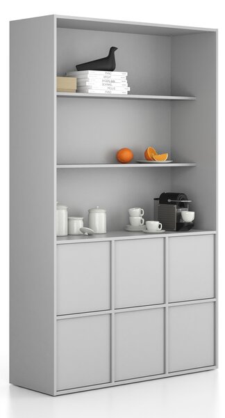 Kancelářská skříň FRAME, 6x dveře, 2x police, 1299 x 450 x 2162 mm, PUSH-lock, šedá
