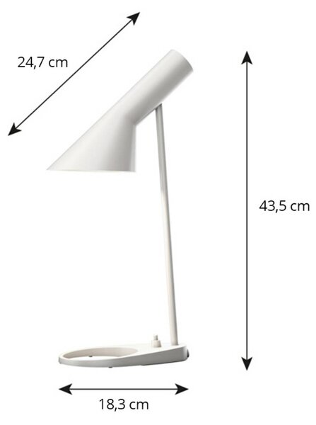 Louis Poulsen AJ Mini stolní lampa, bílá, Bílá / opál, Obývací pokoj / jídelna, kov, Design, Stolní lampa