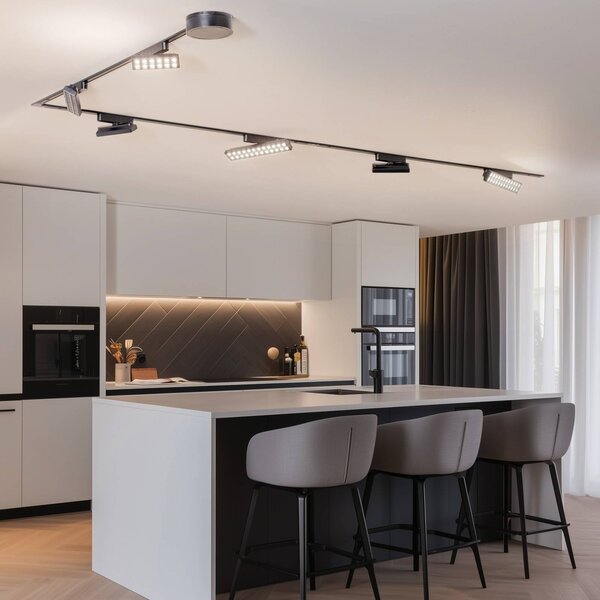 Lindby Lumaro, bodový, 6 světel, černý, 48V, stmívatelný, stmívatelný, Černá, Obývací pokoj / jídelna, Plast, Moderní