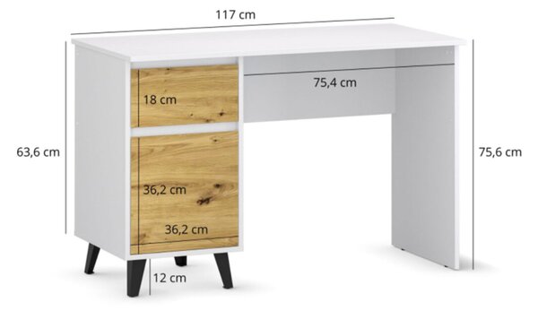 Psací stůl BORG 1d1s/120 bílý / dub artisan