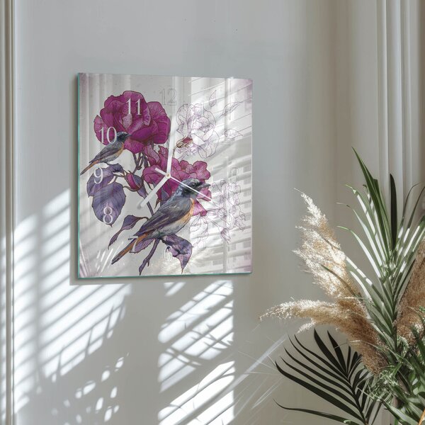 Skleněné hodiny Ptáci Květiny zskb-30x30-00058382