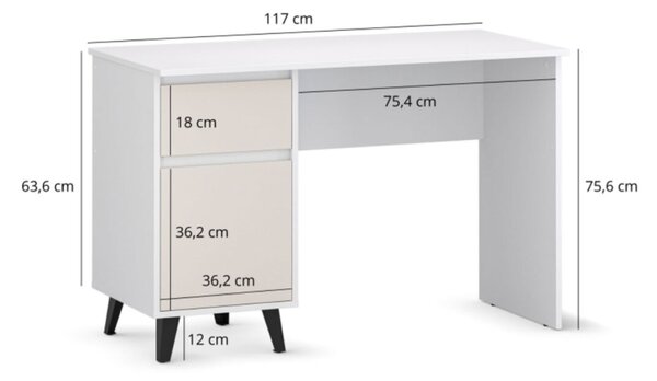 Psací stůl BORG 1d1s/120 bílý / kašmír