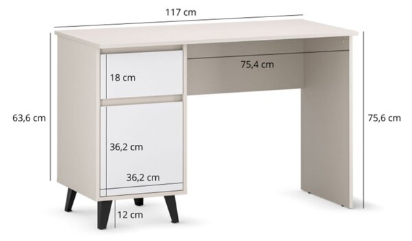 Psací stůl BORG 1d1s/120 kašmír / bílý