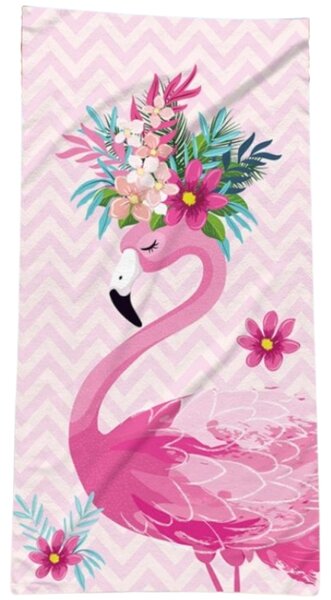 Plážová osuška FLAMINGO WITH FLOWERS 70 x 150 cm barevná, 100% mikrovlákno