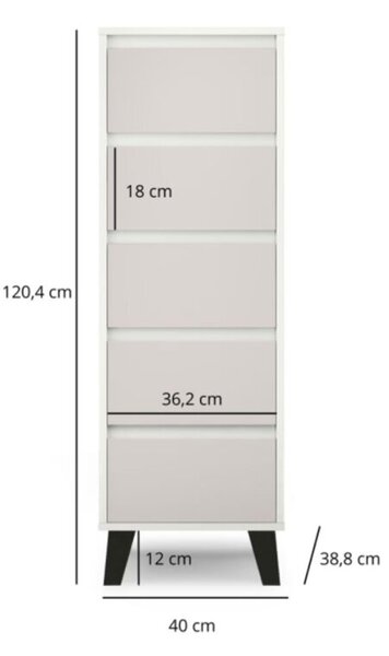 Komoda Borg 5s/40 bílá / kašmír