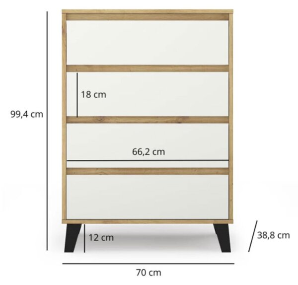 Komoda Borg 4s/70 dub artisan / bílá