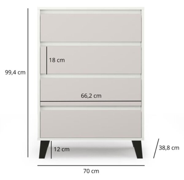 Komoda Borg 4s/70 bílá / kašmír