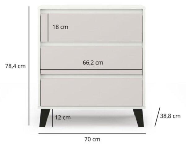 Komoda Borg 3s/70 bílá / kašmír
