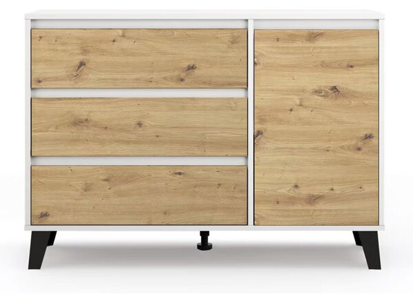 Komoda Borg 1d3s bílá / dub artisan