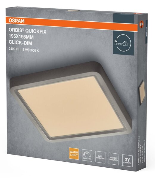 Stříbrný LED Panel ORBIS 195x195mm 16W Click Stmívatelný, Teplá Bílá