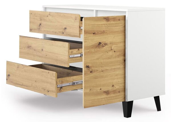 Komoda Borg 1d3s bílá / dub artisan