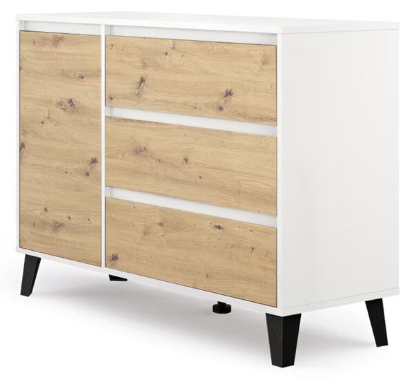 Komoda Borg 1d3s bílá / dub artisan