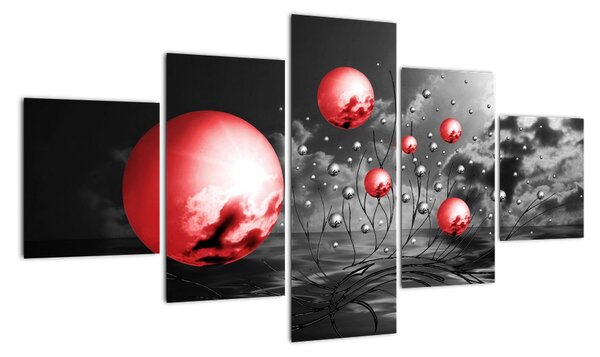 Abstraktní obraz - červené koule (125x70cm)