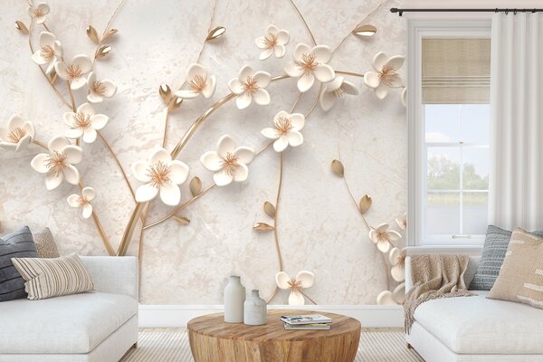 Malvis ® 3D tapeta Krémové květy Vel. (šířka x výška): 144 x 105 cm
