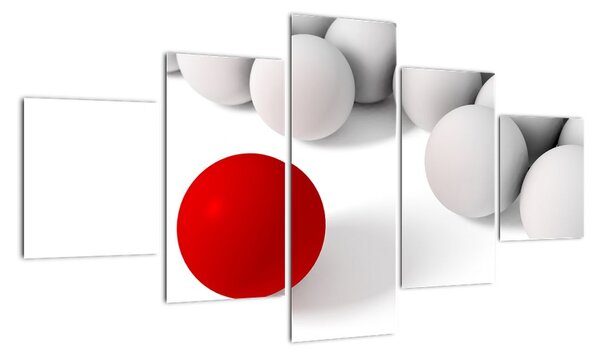 Červená koule mezi bílými - abstraktní obraz (125x70cm)