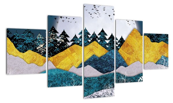 Abstraktní obraz krajiny s měsícem (125x70cm)