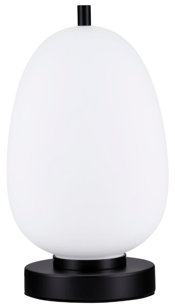 Opálově bílá skleněná stolní lampa Nova Luce Lato s černou podstavou 28 cm