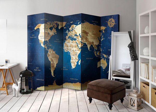 Paraván mapa světa modrá Velikost (šířka x výška): 225x172 cm
