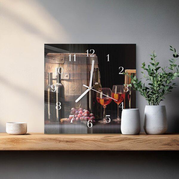 Skleněné hodiny Vinný sud zskb-30x30-00083358